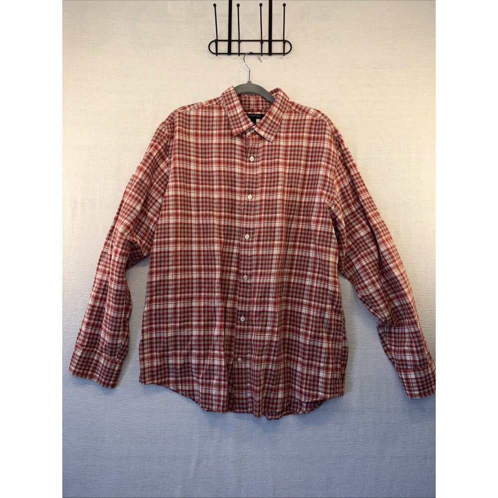 Banana Republic Linen Blend Men’s XL Plaid Shirt Red White Gray Quality Spring